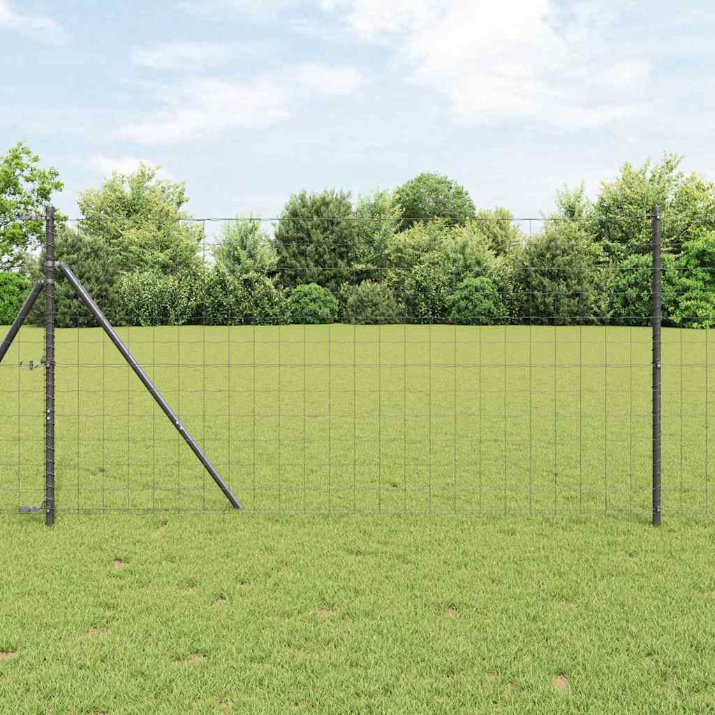Euro Fence with 13 Posts 1x25 m Galvanised Steel Grey - All Things Good