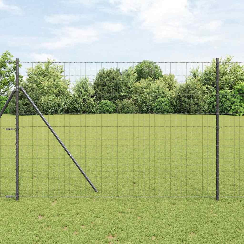 Euro Fence with 7 Posts 1.5x10 m Galvanised Steel Grey - All Things Good