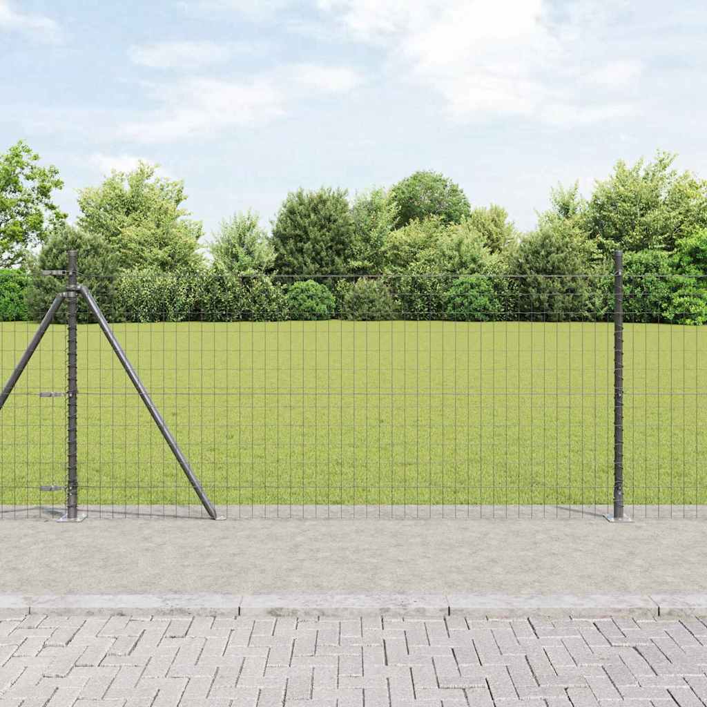 Euro Fence with 13 Flanged Posts 1x25 m Galvanised Steel - Decor Base