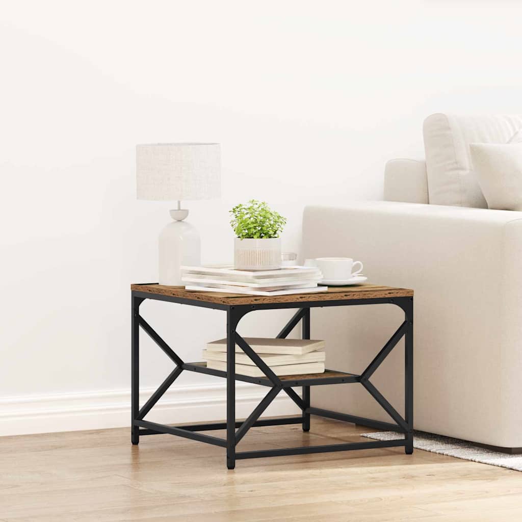 Coffee Table with Shelf - Rustic Wood Look, 51x50x40 cm, Made of Engineered Wood - Brittle & Co