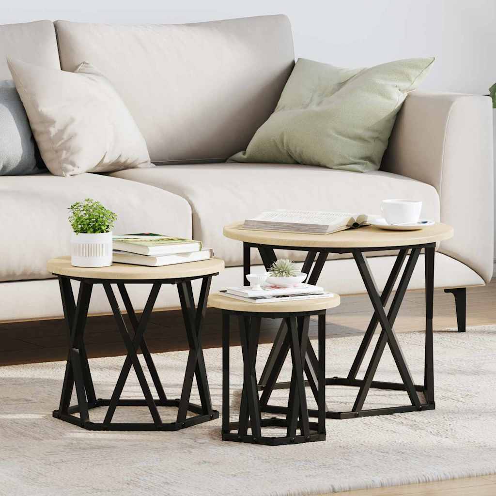 Nesting Side Tables 3 pcs Sonoma Oak Engineered Wood - Charlotte Dunes