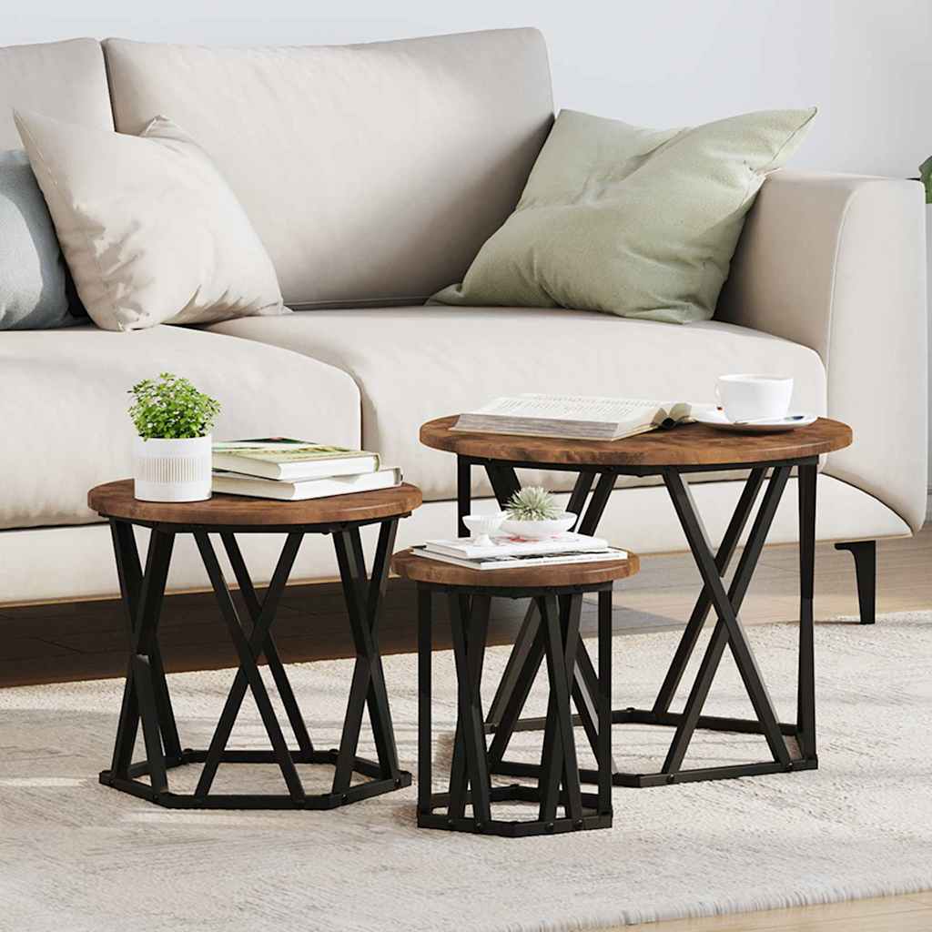 Nesting Side Tables 3 pcs Smoked Oak Engineered Wood - The Home Maker