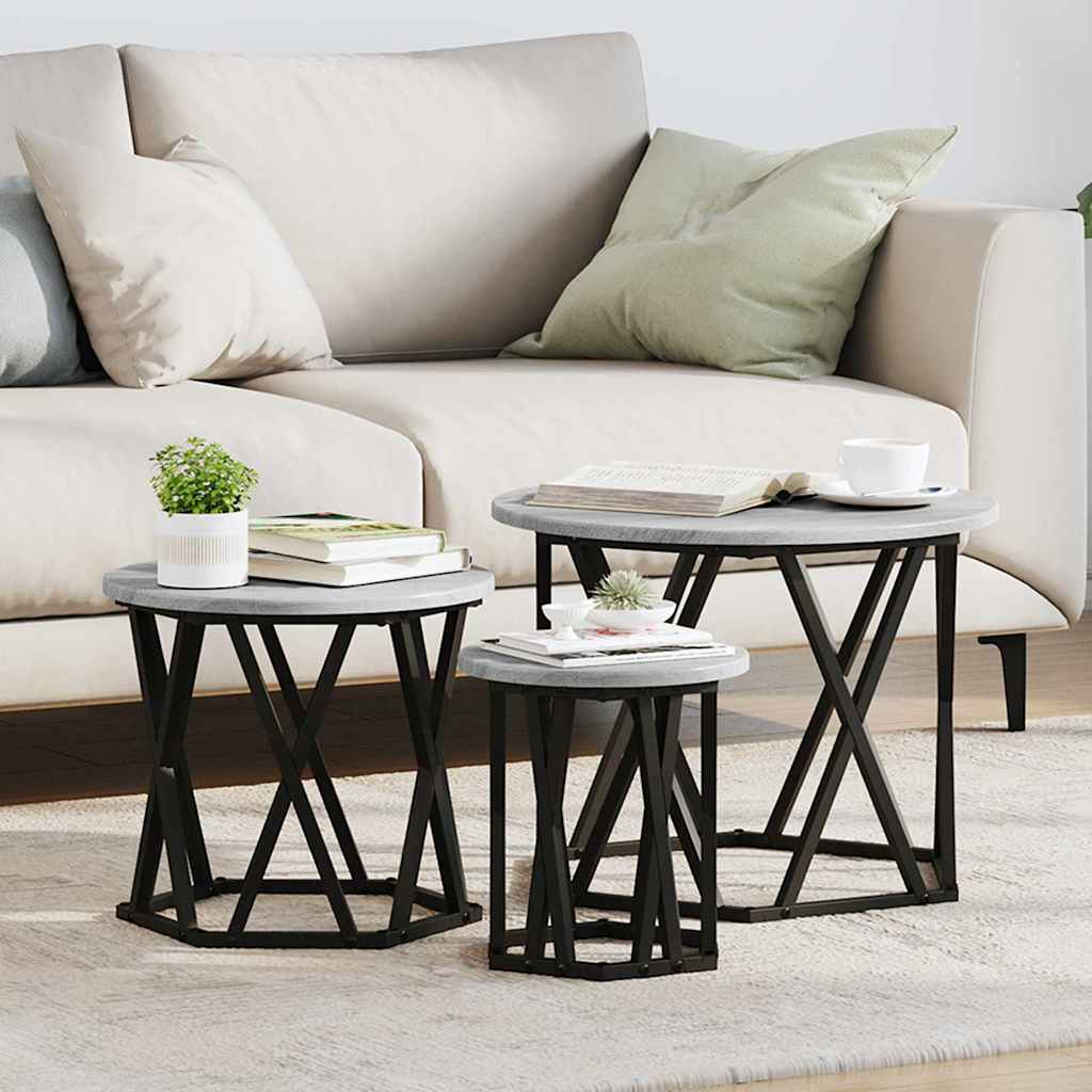 Nesting Side Tables 3 pcs Grey Sonoma Engineered Wood - Brittle & Co