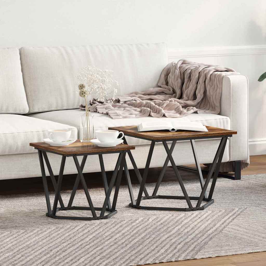 2 Piece Side Table Set Smoked Oak Engineered Wood - Sid & Sam
