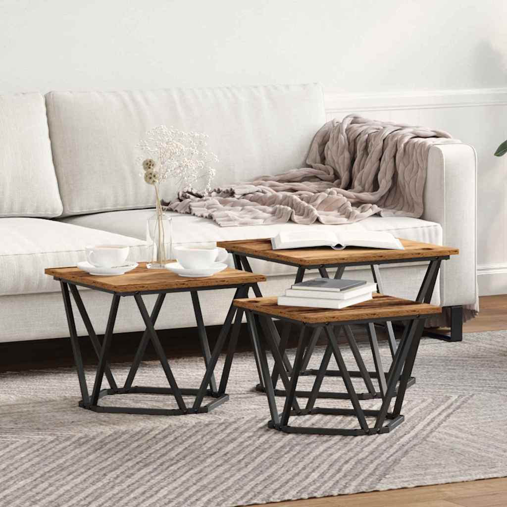 Side Tables 3 pcs Old Wood Engineered Wood - The Home Maker