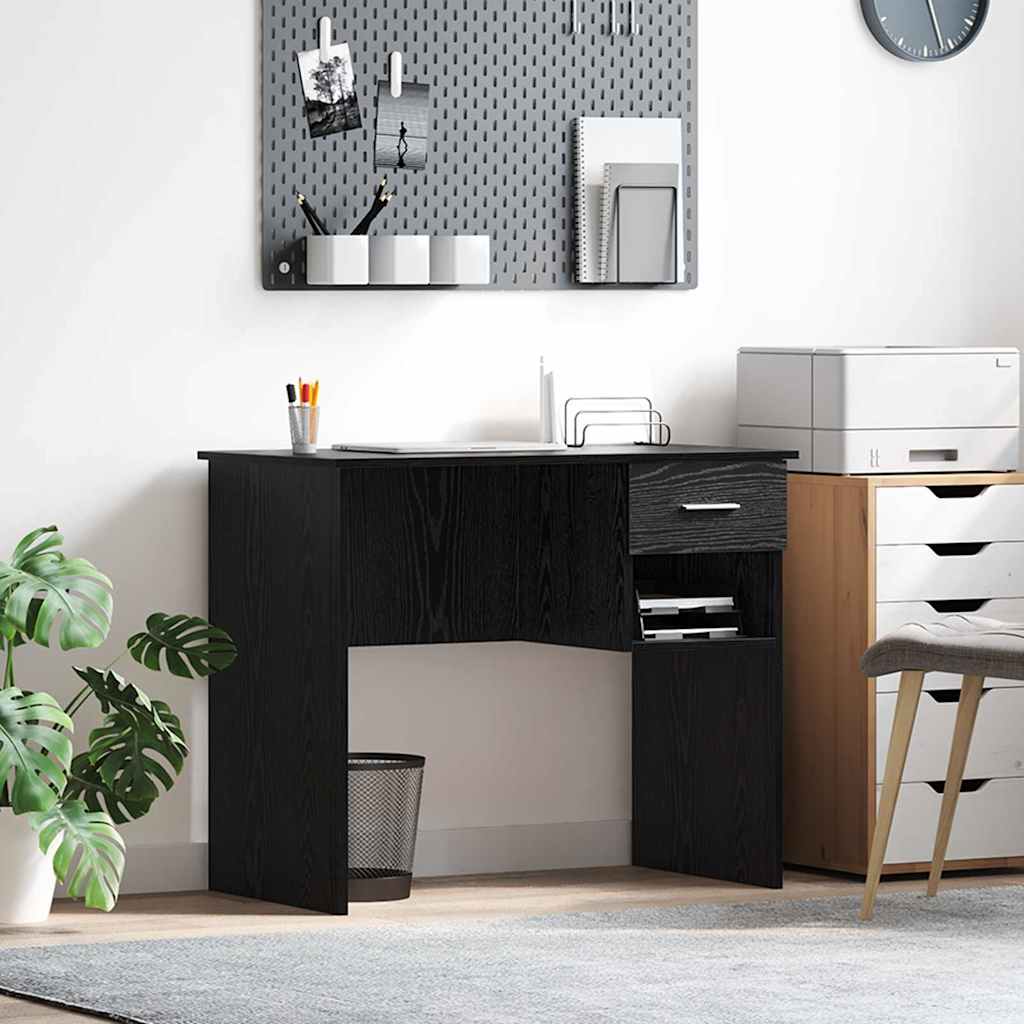 Desk with Storage Black Oak 90x49.5x75 cm Engineered wood - Design Hut