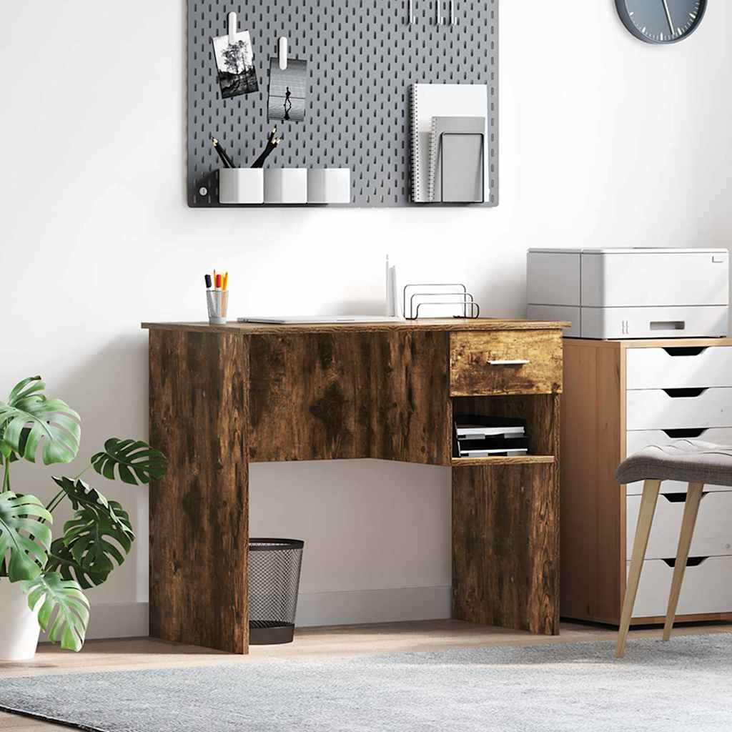 Desk with Storage Smoked Oak 90x49.5x75 cm Engineered wood - The Home Maker