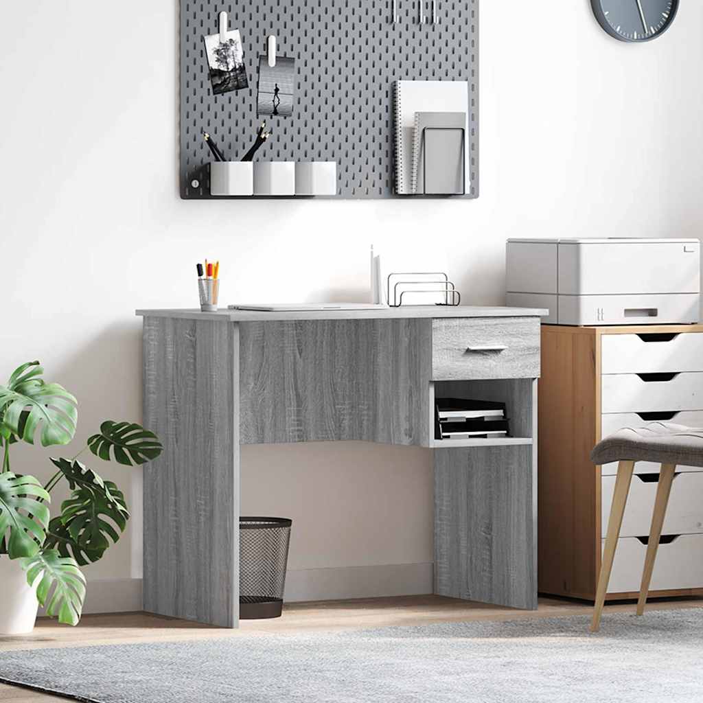 Desk with Storage Grey Sonoma 90x49.5x75 cm Engineered wood - Discount Dealers