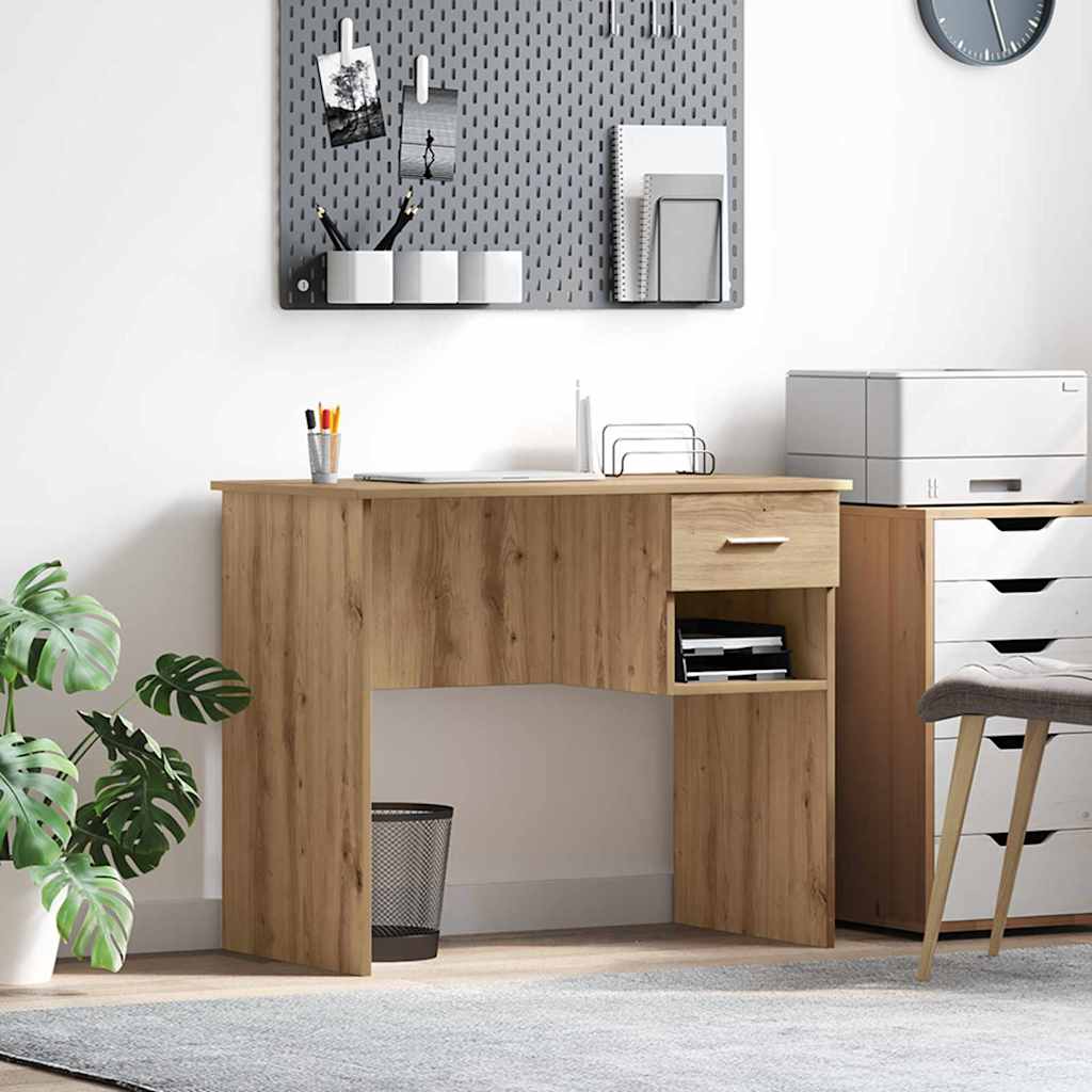 Desk with Storage Artisan Oak 90x49.5x75 cm Engineered wood - Charlotte Dunes