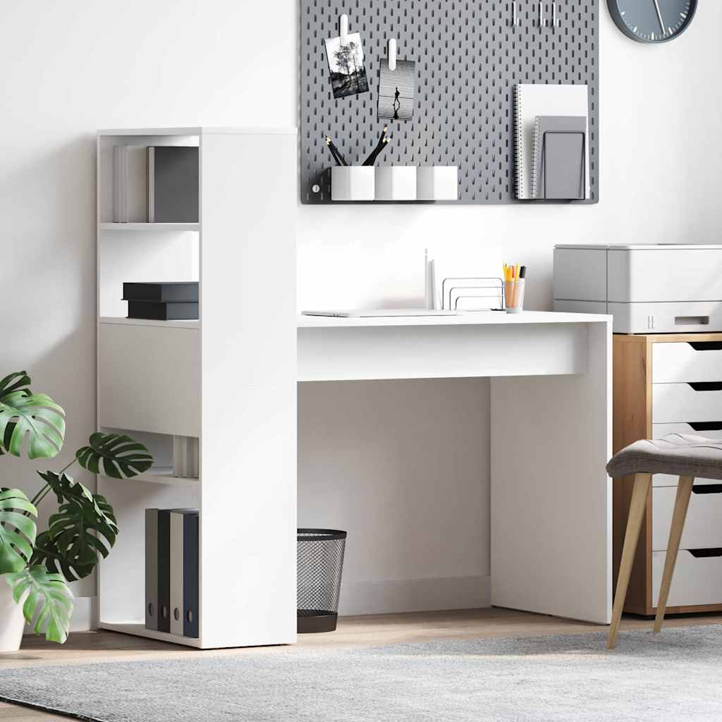 Desk with Storage White 113x54x120 cm Engineered Wood - Decor Base