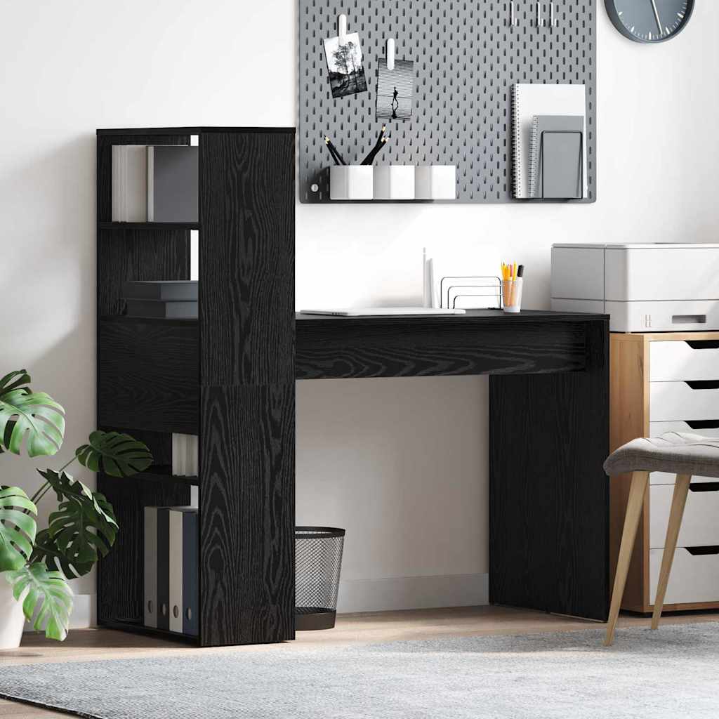 Desk with Storage Black Oak 113x54x120 cm Engineered Wood - Sid & Sam