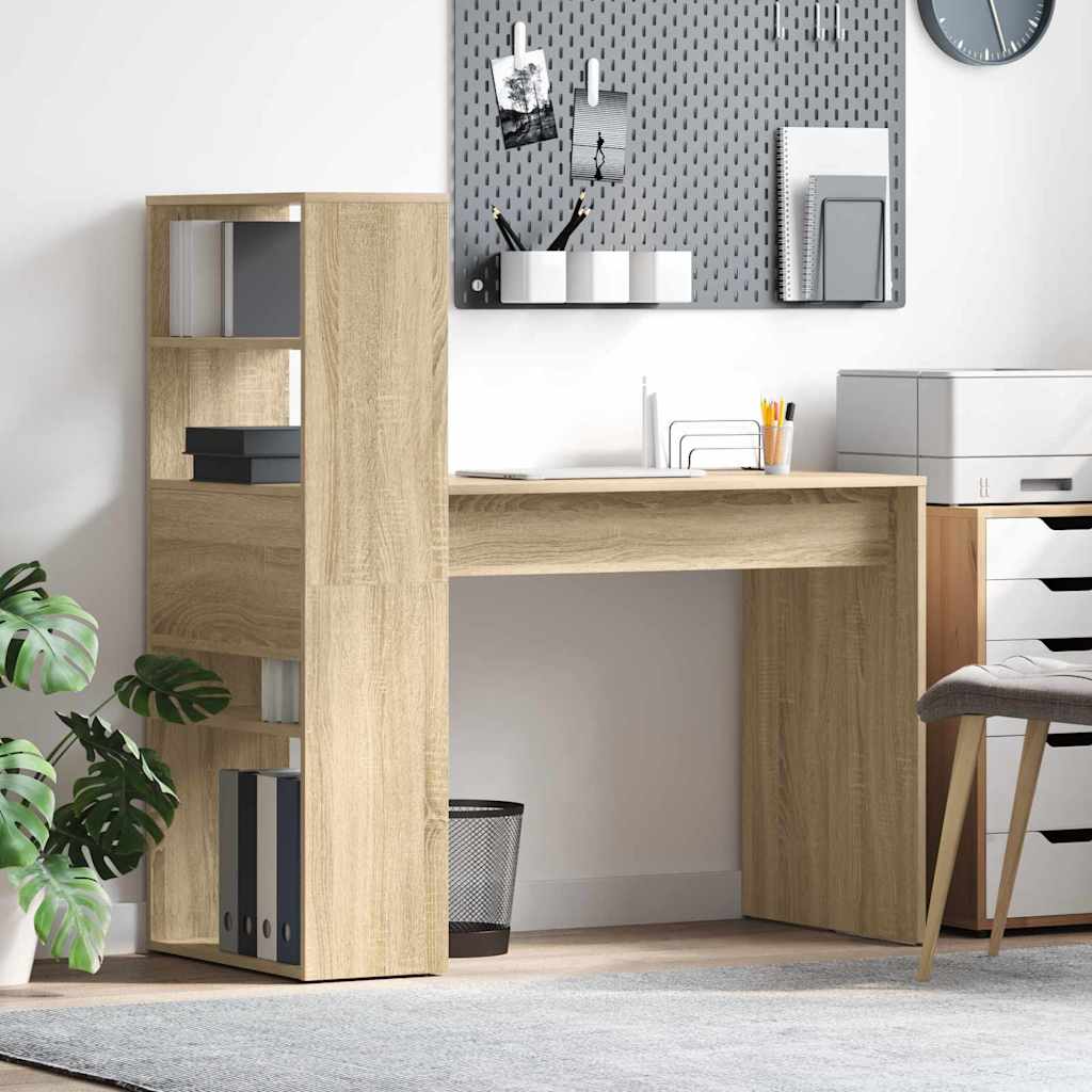 Desk with Storage Sonoma Oak 113x54x120 cm Engineered Wood - Charlotte Dunes