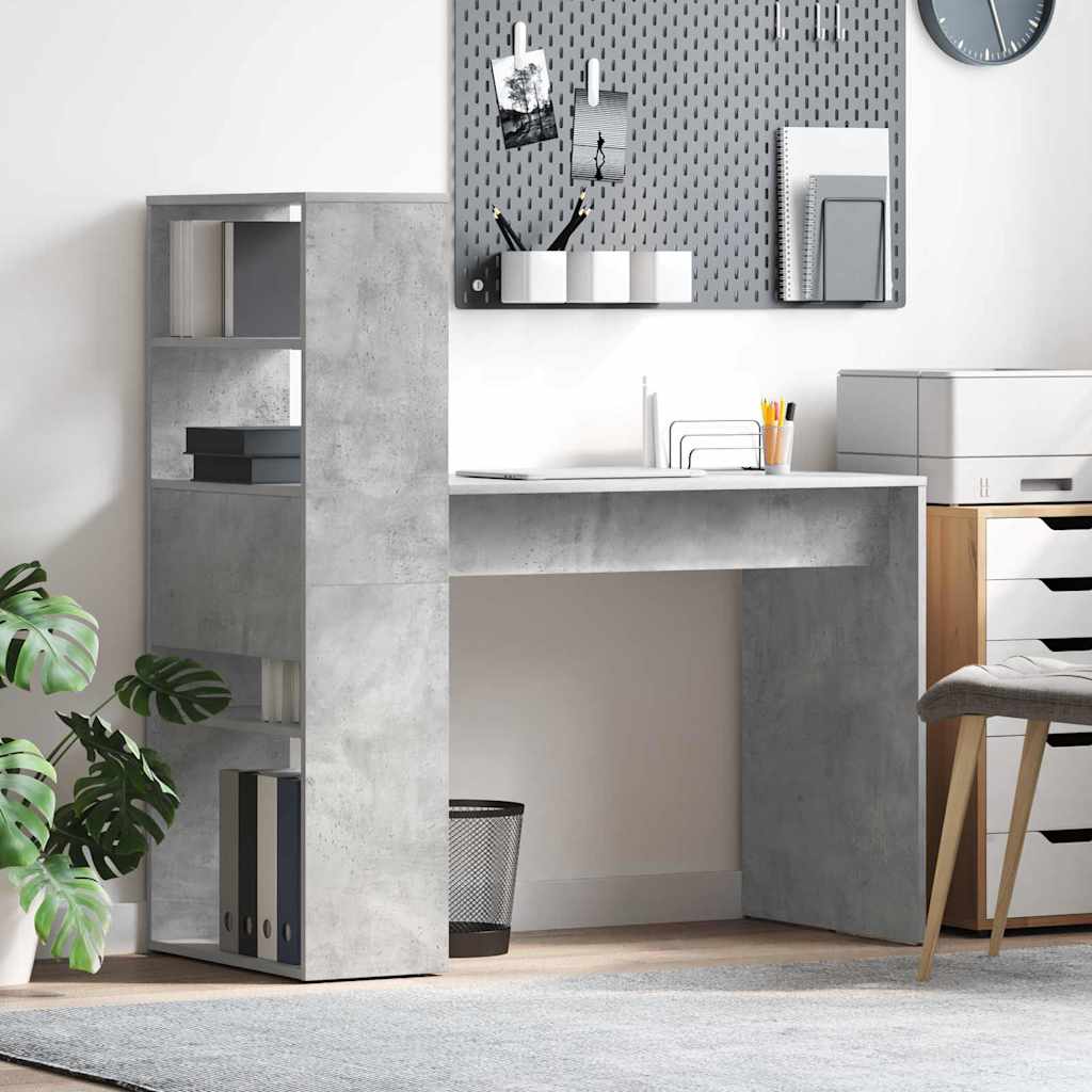 Desk with Storage Concrete Grey 113x54x120 cm Engineered Wood - Charlotte Dunes