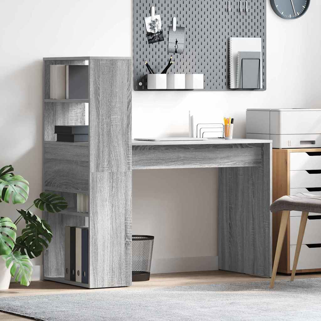 Desk with Storage Grey Sonoma 113x54x120 cm Engineered Wood - Direct Imports