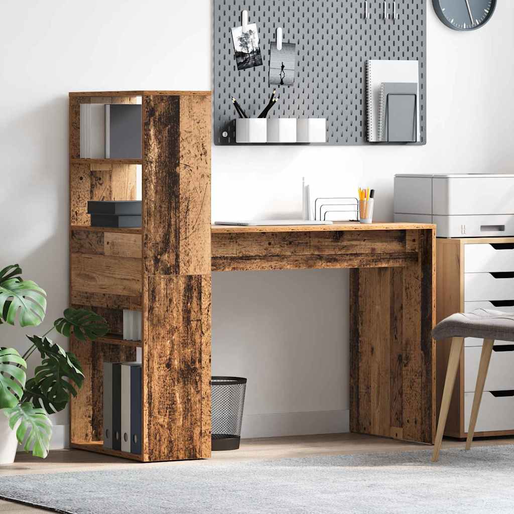 Desk with Storage Old Wood 113x54x120 cm Engineered Wood - Design Hut