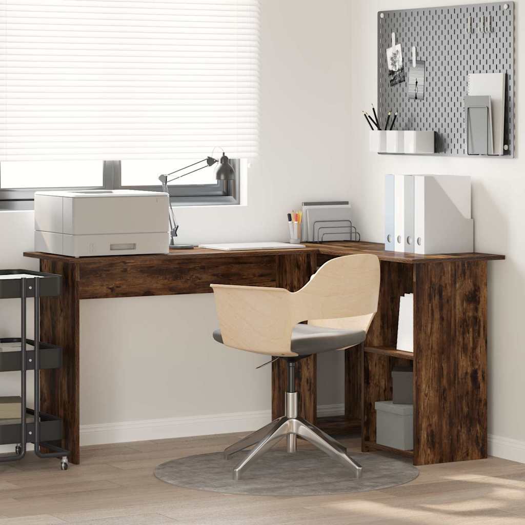 Smoked Oak Computer Desk Smoked oak Engineered wood Large - All Things Good