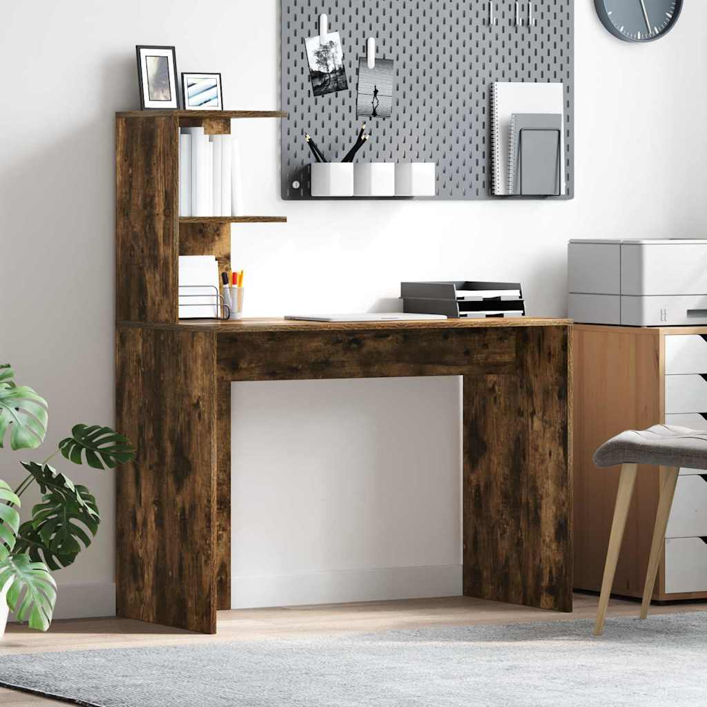 Smoked Oak Writing Desk Smoked Oak Engineered wood Medium Storage - The Home Maker