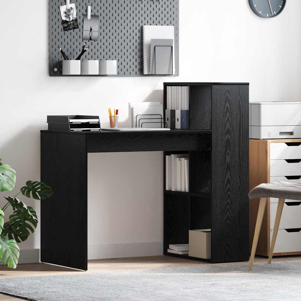 Writing Desk Black oak Particle board Small Storage - Merlin Deals