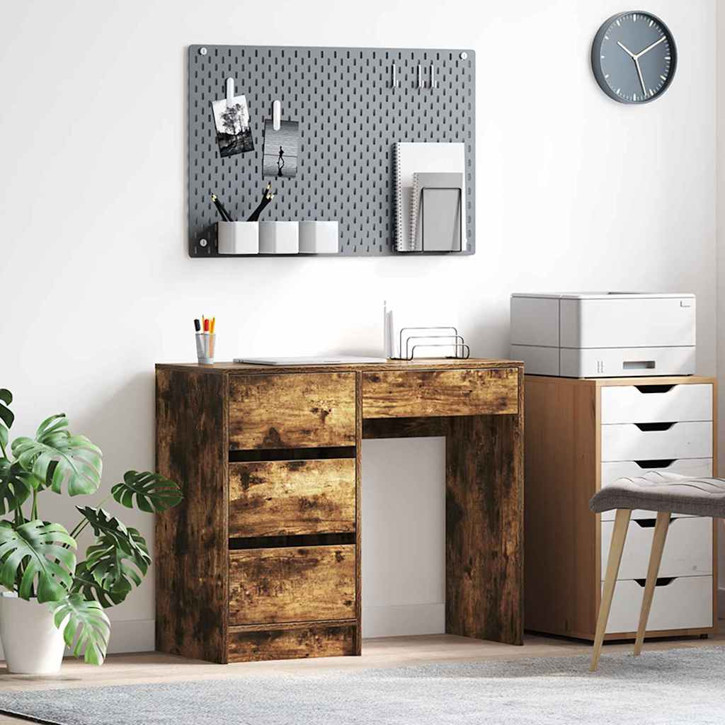 Brown Writing Desk Smoked Oak Engineered Wood Medium Writing Desk - Brittle & Co