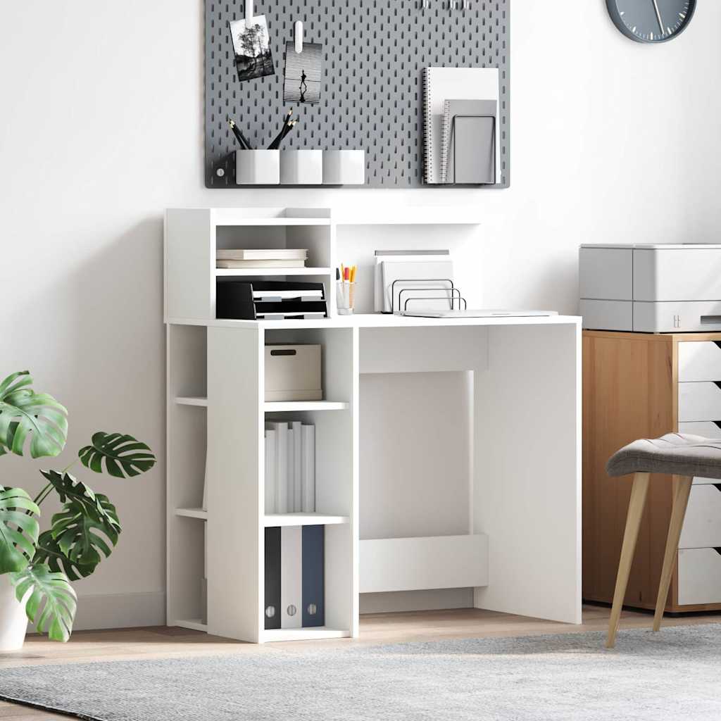Desk with Storage White 90x48x101.5 cm Engineered Wood - Style and Chic
