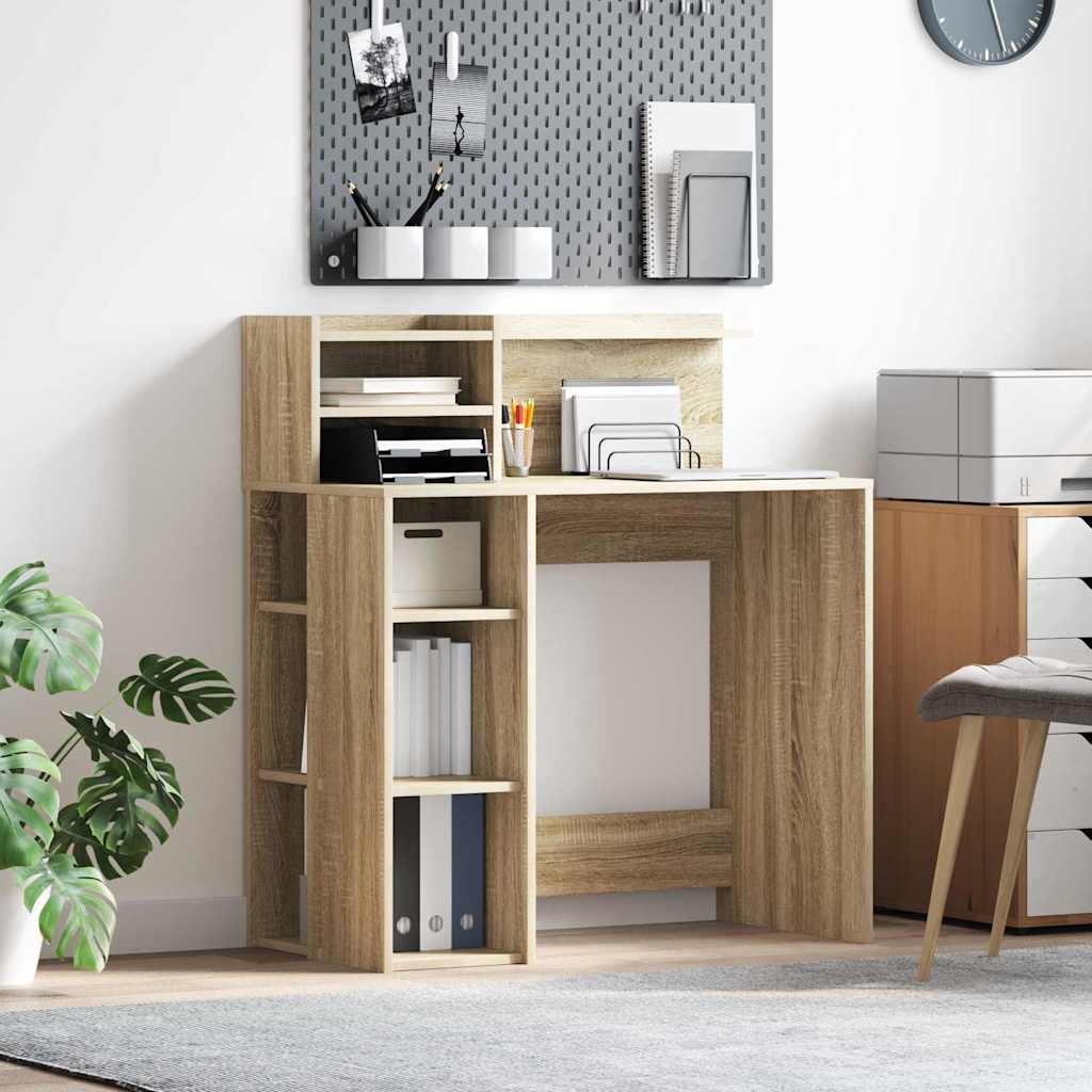 Desk with Storage Sonoma Oak 90x48x101.5 cm Engineered Wood - Tyrell & Tyrell