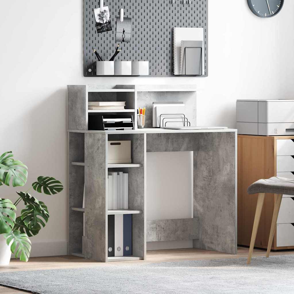 Desk with Storage Concrete Grey 90x48x101.5 cm Engineered wood - Sid & Sam