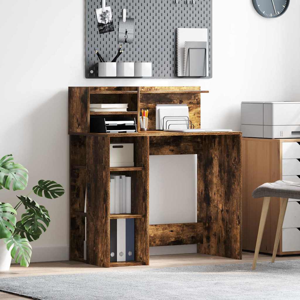 Desk with Storage Smoked Oak 90x48x101.5 cm Engineered Wood - Casper Homes