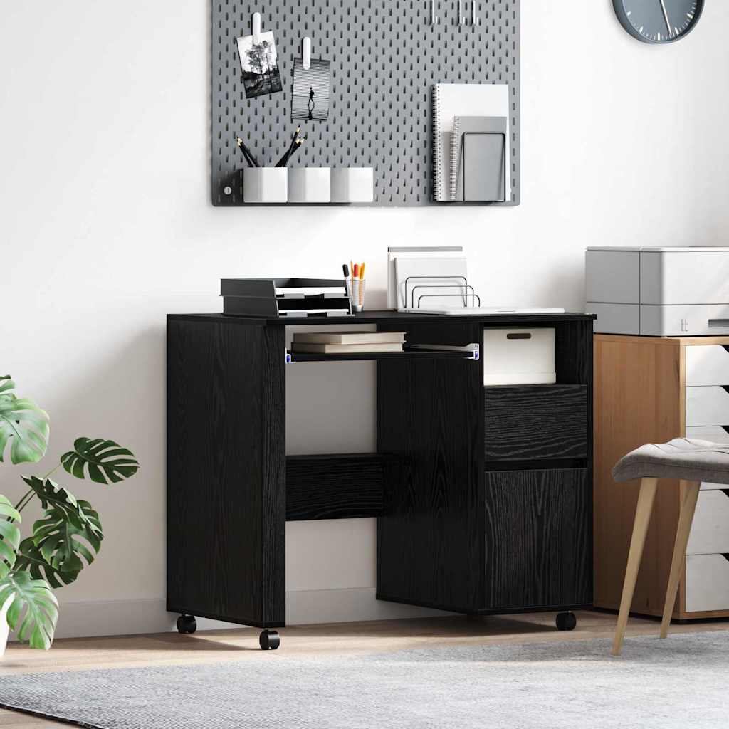 Black Oak Computer Desk Black Oak Engineered wood, Metal Medium - The Home Maker