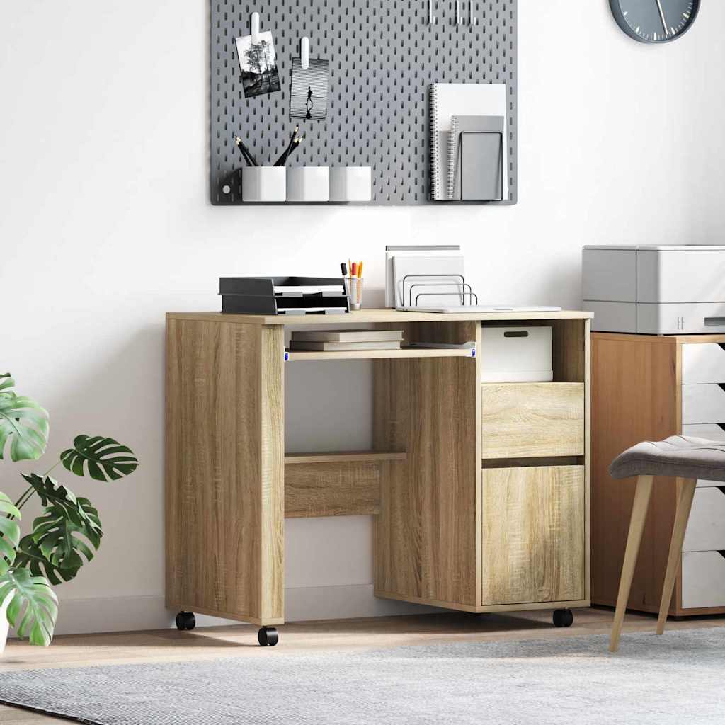 Sonoma Oak Desk Sonoma Oak Engineered Wood Medium Sonoma Oak Desk - Decor Base