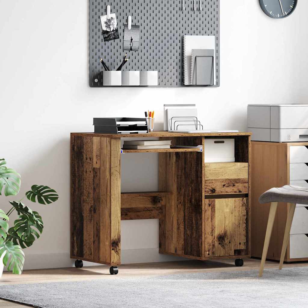 Brown Computer Desk Old Wood Particle board, Metal Standard - Design Hut