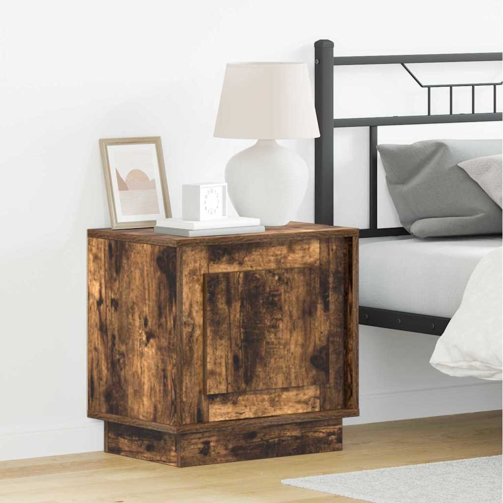 Bedside Cabinet with LED Lights Smoked Oak 44x34,5x45 cm - Direct Imports