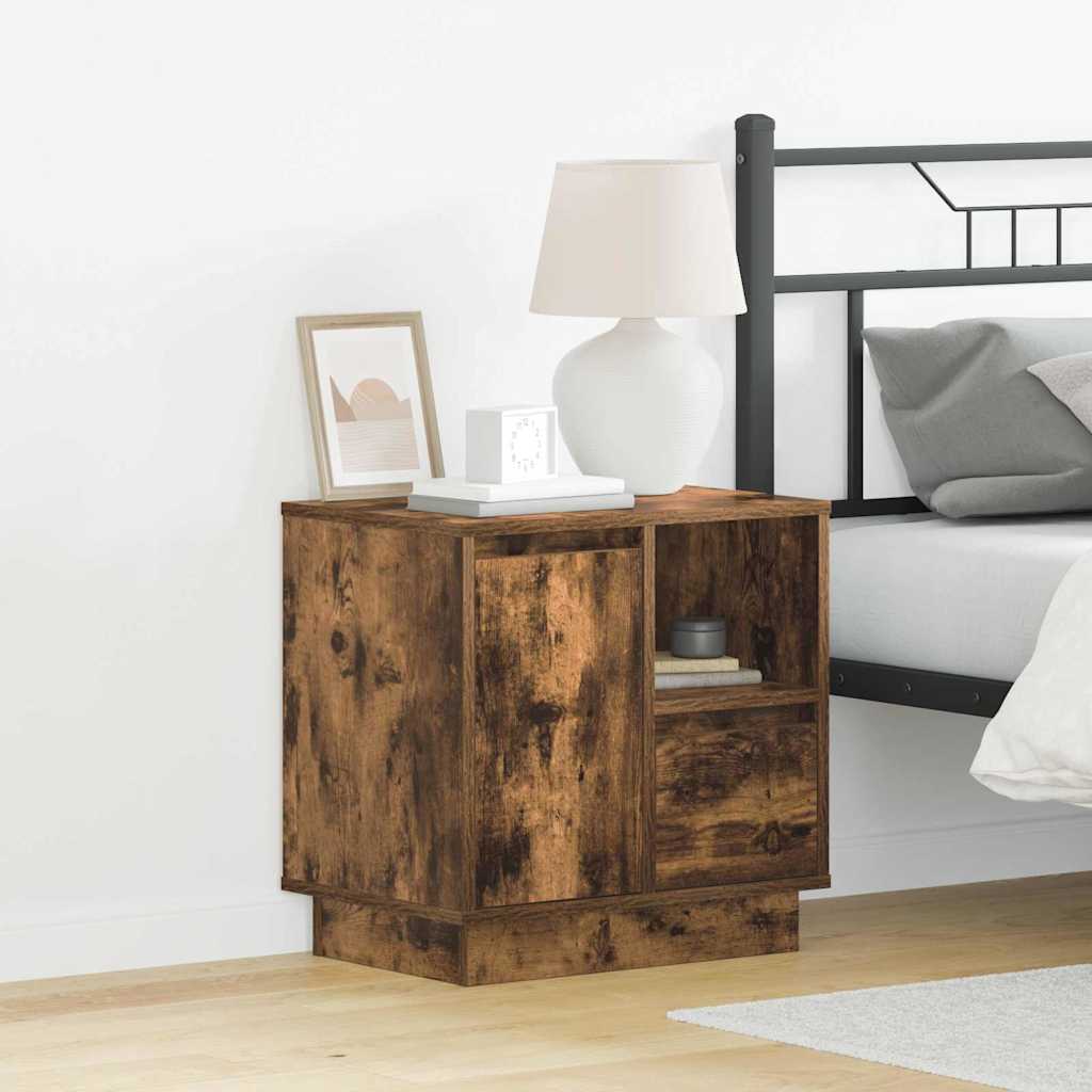Bedside Cabinet with LED Lights Smoked Oak 50x34,5x50 cm - Merkel Designers