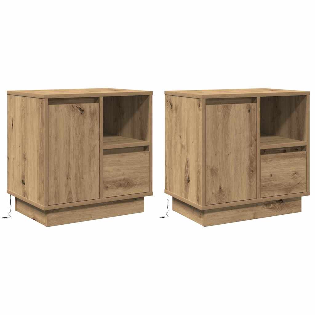 Bedside Cabinets with LED 2 pcs Artisan Oak 50x34,5x50 cm - Merkel Designers