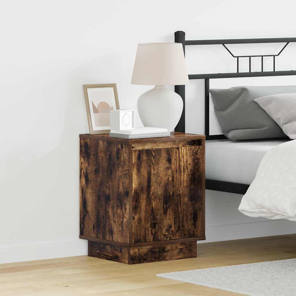 Bedside Cabinet with LED Lights Smoked Oak 39x34,5x50 cm - Millennium Furniture