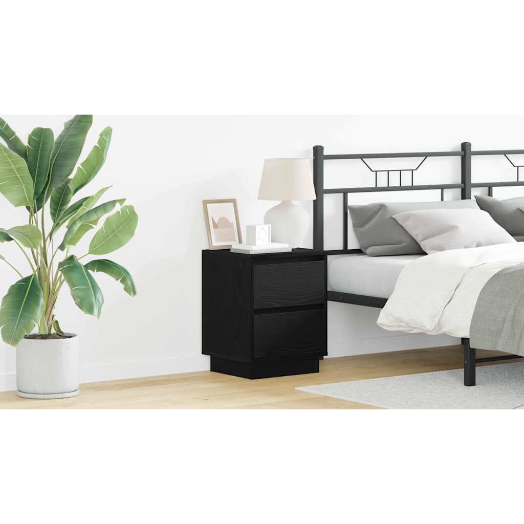 Bedside Cabinet with LED Lights Black 39x34.5x50 cm - The Home Maker