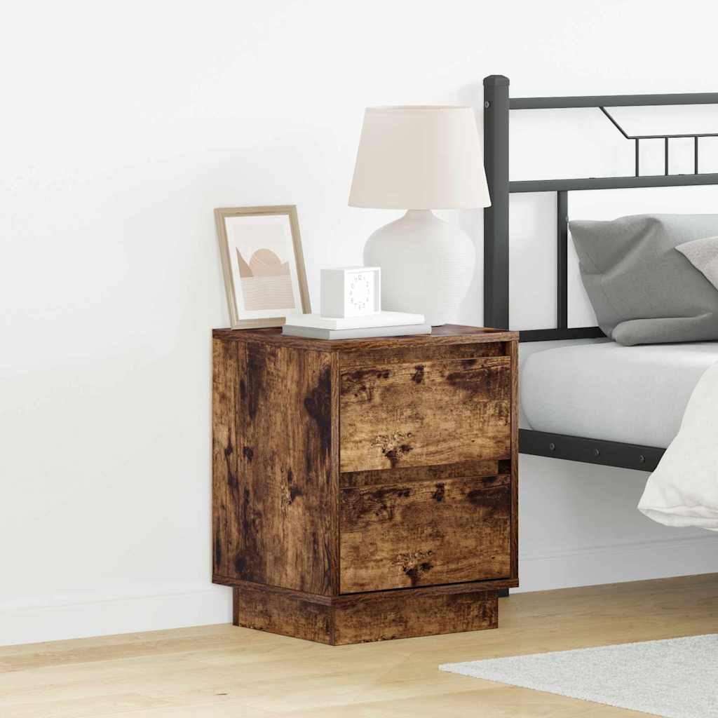 Bedside Cabinet with LED Lights Smoked Oak 39x34.5x50 cm - Casper Homes