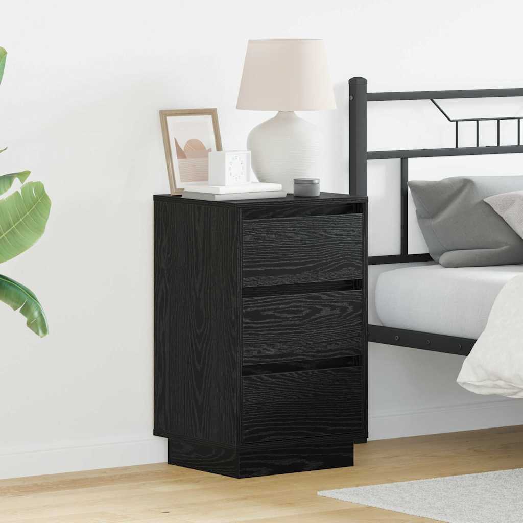 Bedside Cabinet with LED Black Oak 39x34.5x65 cm Engineered Wood - Decor Base
