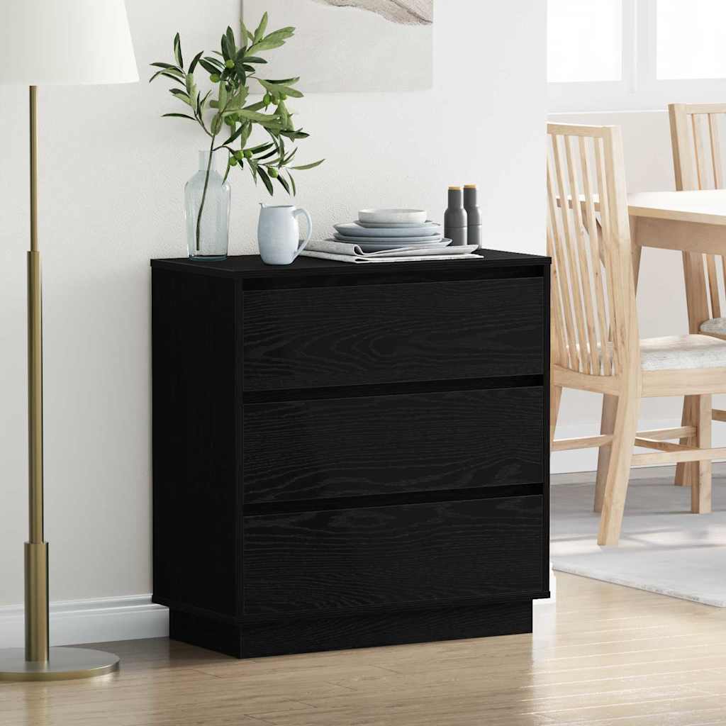Bedside Cabinet with LED Black Oak 71x34,5x75 cm Engineered Wood - Design Hut