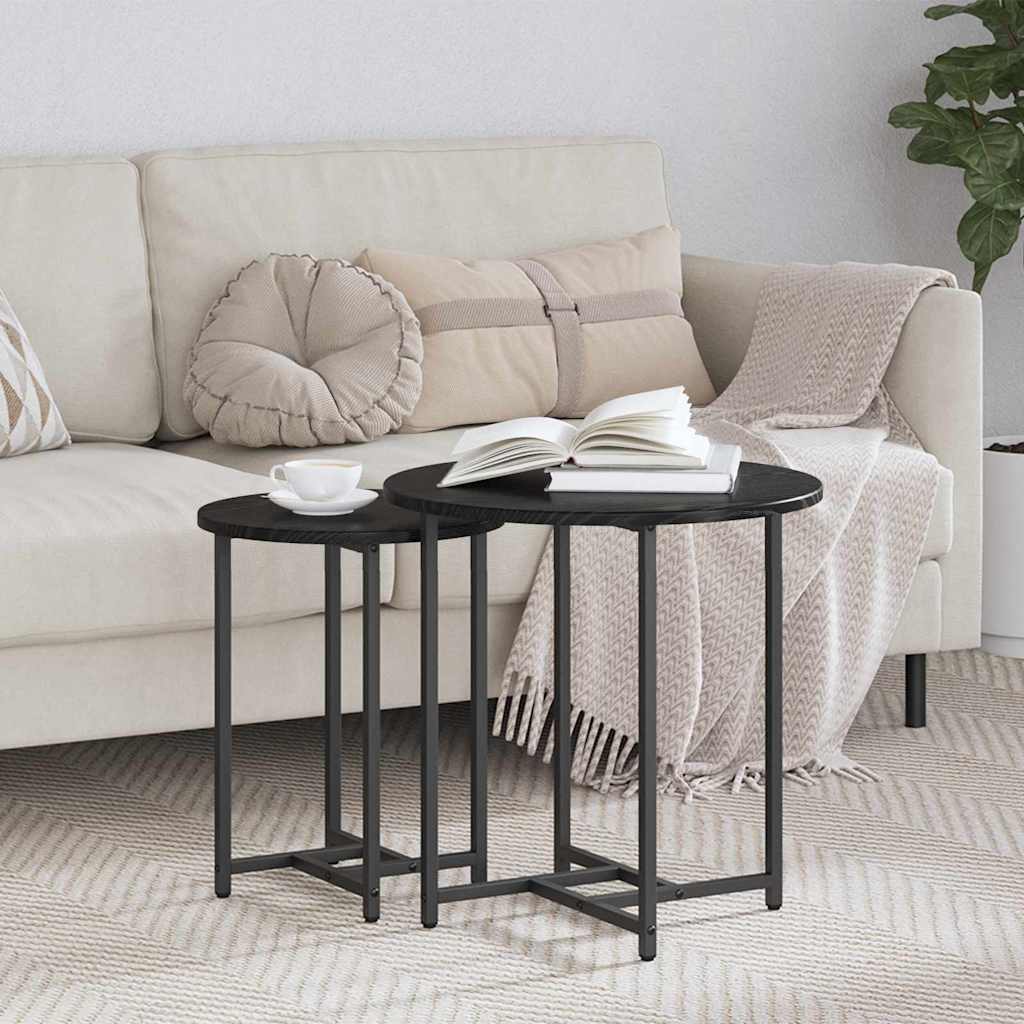 Side Table Set of 2 - Black Oak and Metal - Merlin Deals
