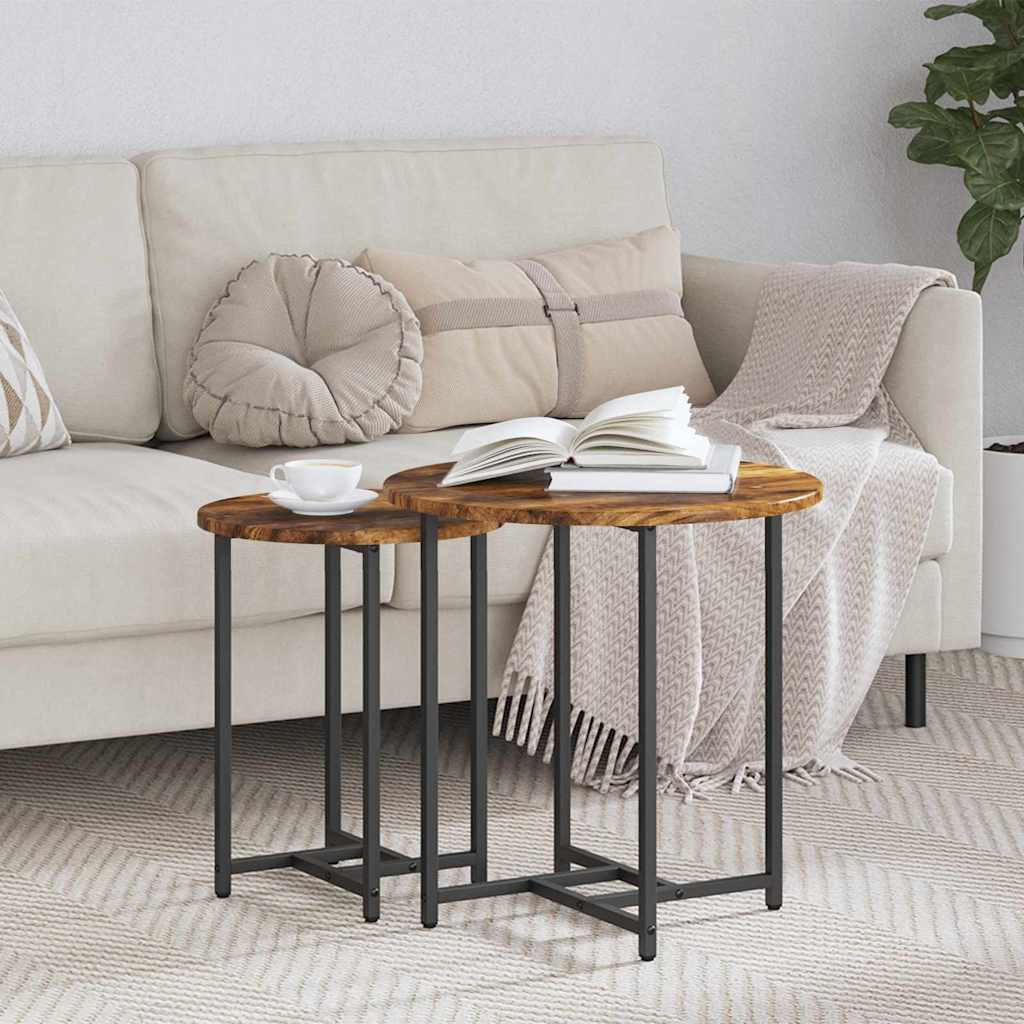 Side Table Set of 2 - Smoked Oak & Metal - Sid & Sam