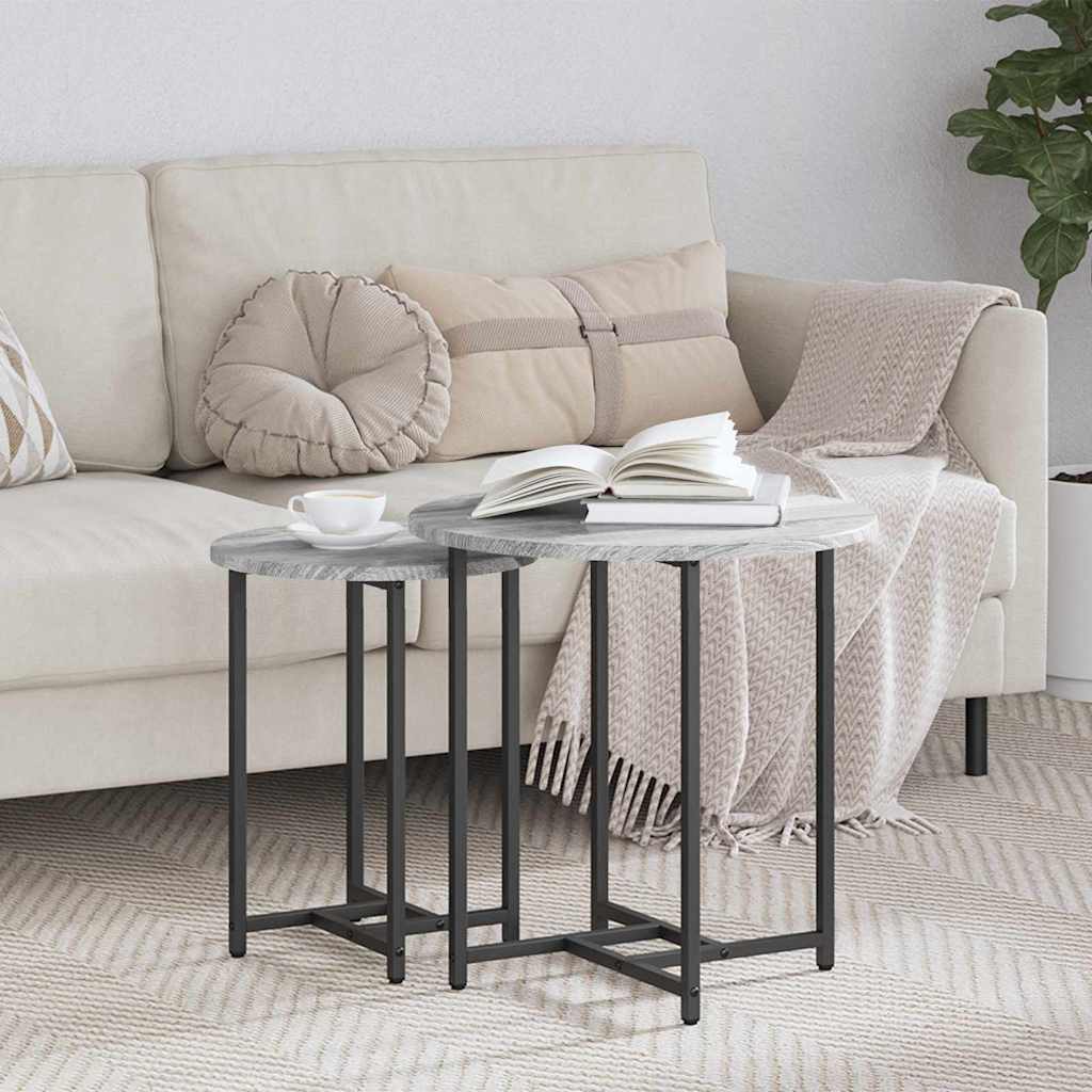 Side Table 2 pcs Grey Sonoma Engineered Wood and Metal - Merkel Designers