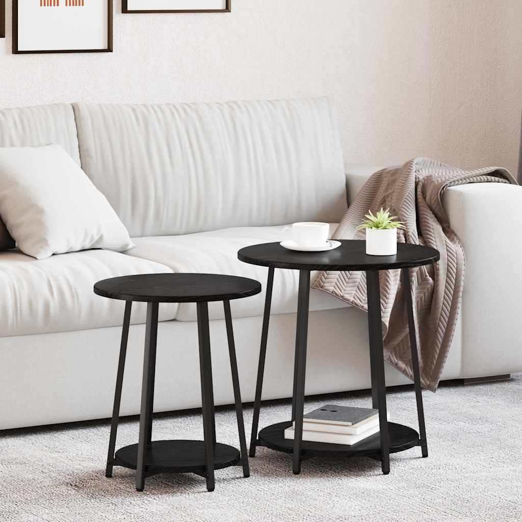 Side Table Set of 2 - Black Oak Engineered Wood and Metal - All Things Good