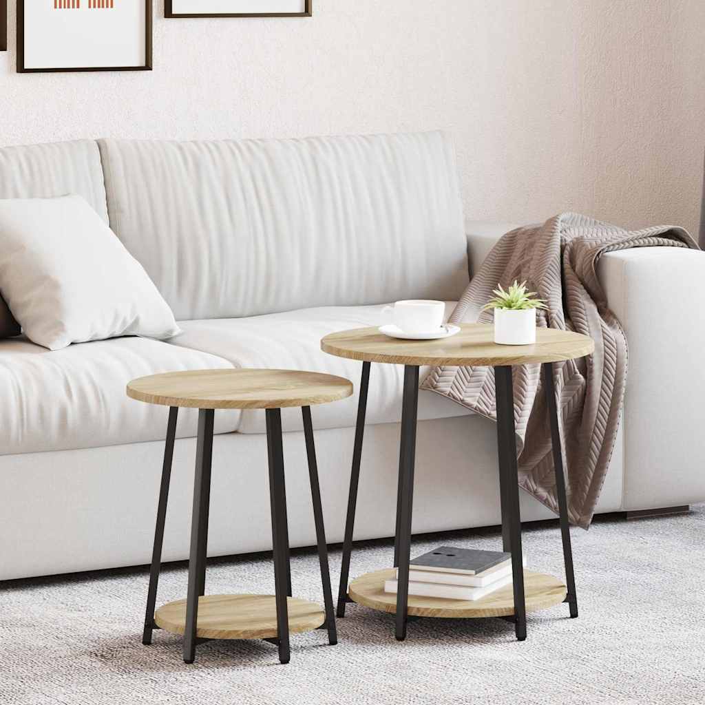 Side Table Set - 2 Pieces in Sonoma Oak with Metal - Direct Imports