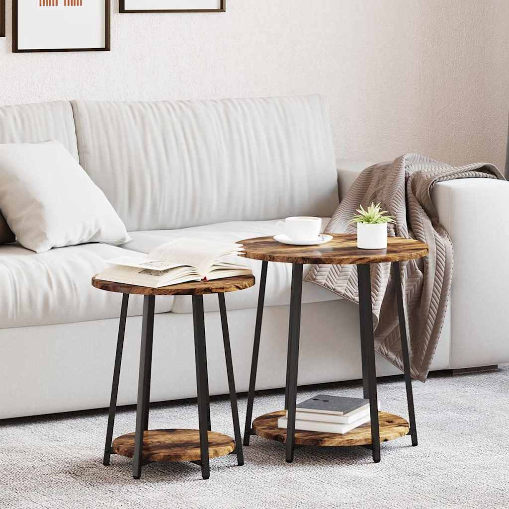 Side Table 2 pcs Smoked Oak Engineered Wood and Metal - Decor Base