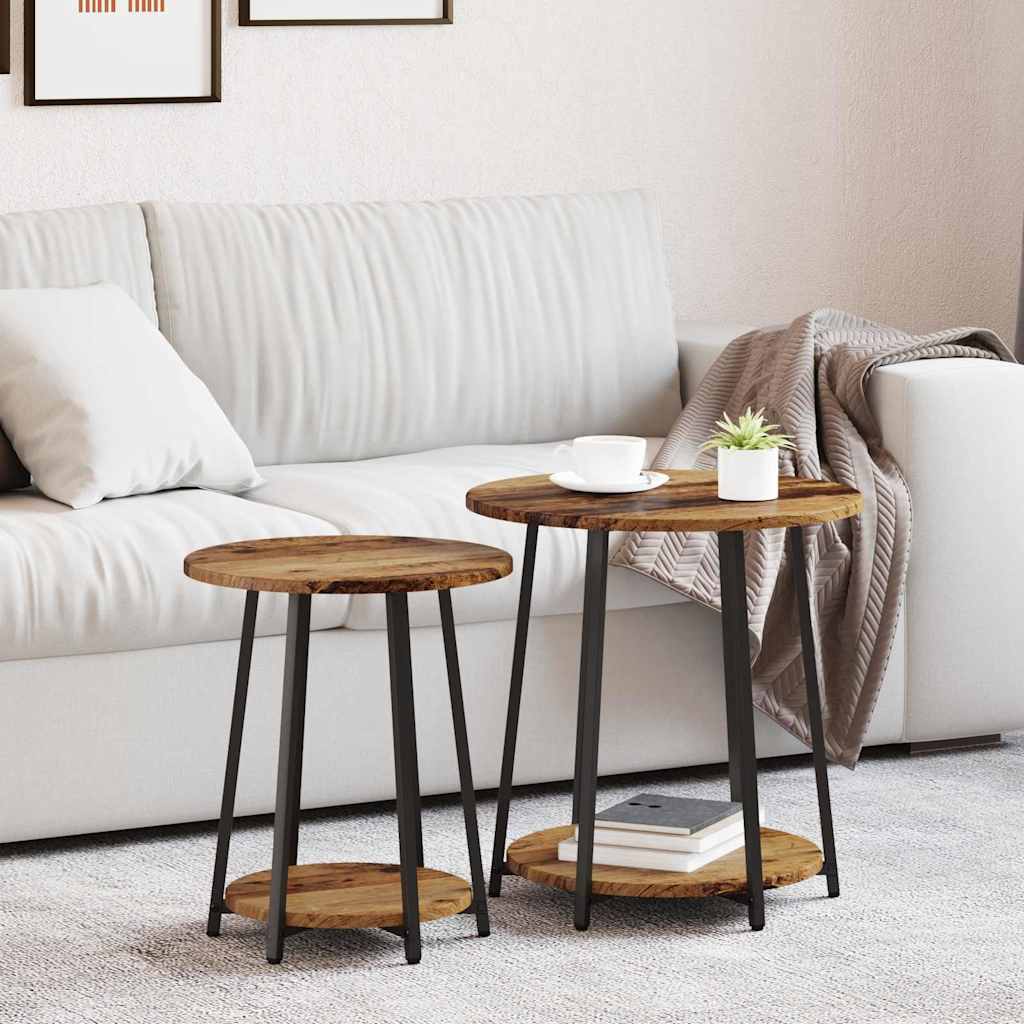 Side Table 2 Pack Old Wood Engineered Wood and Metal - All Things Good