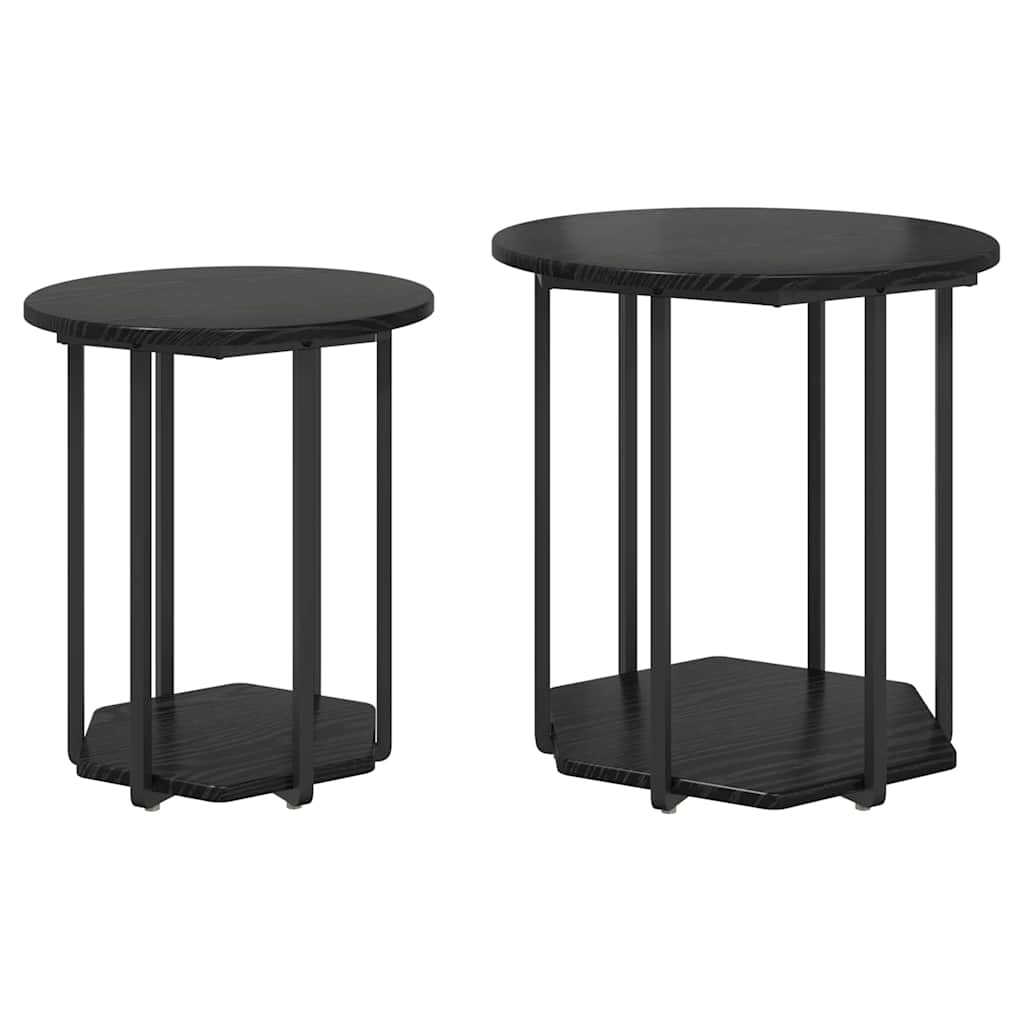 Side Table 2 pcs Black Oak Engineered Wood and Metal - Charlotte Dunes