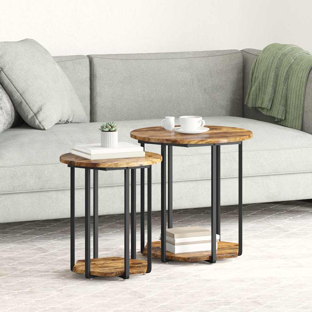 Side Table 2 pcs Smoked Oak Engineered Wood and Metal - Millennium Furniture