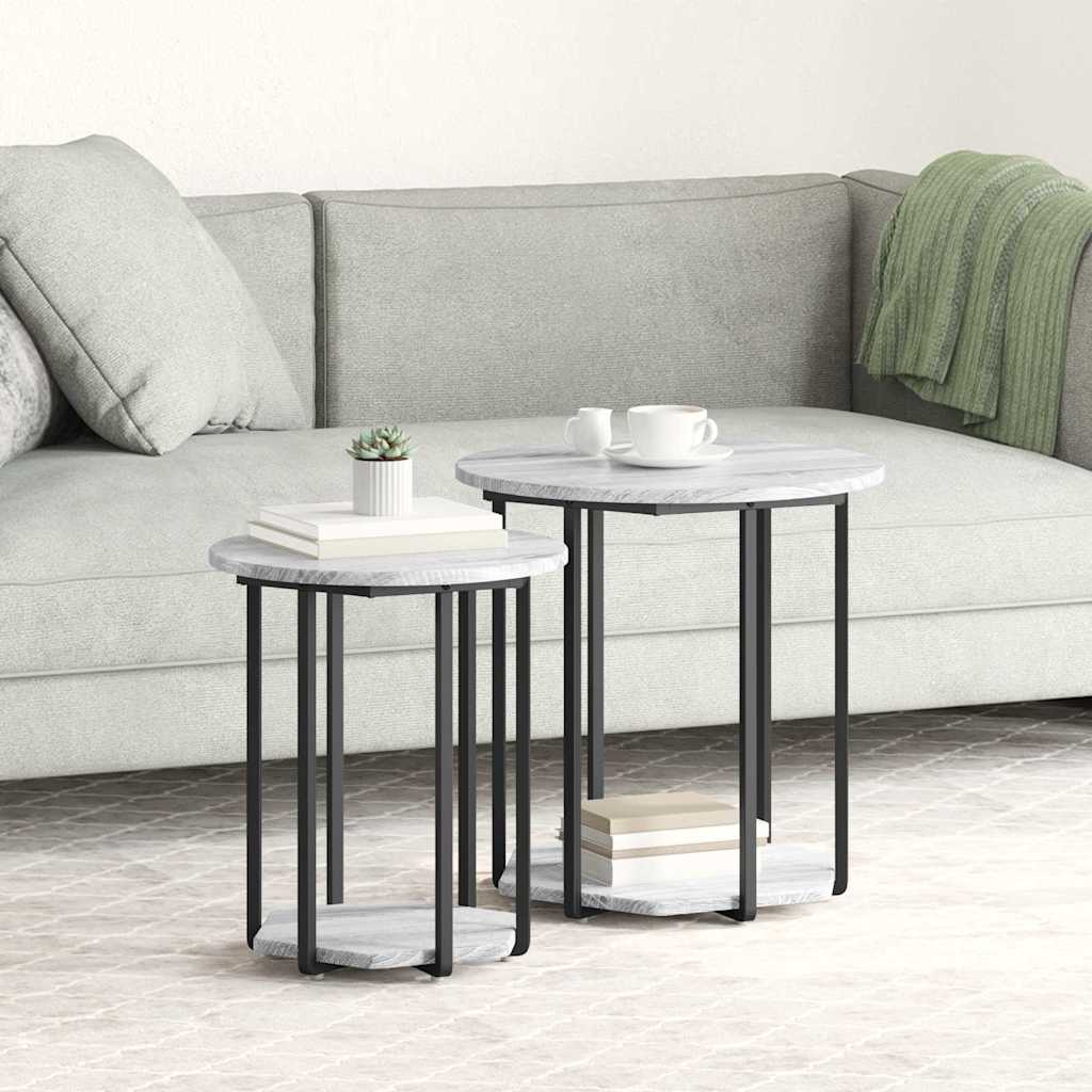 Side Table 2 pcs Grey Sonoma Engineered Wood and Metal - Merlin Deals