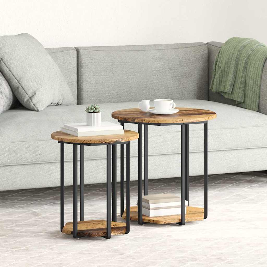 Side Table Set of 2 - Old Wood and Metal - Merkel Designers