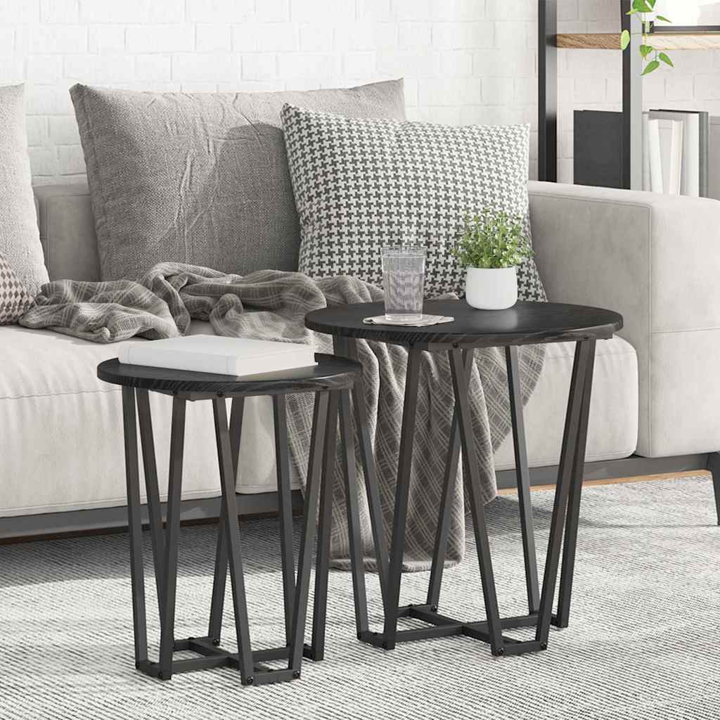 Side Table Set of 2 - Black Oak MDF and Metal - Unbeatable Bargains